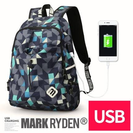Collegiate Edition Backpack--blue cube with USB charging