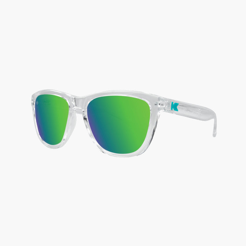 knockaround affordable kids sunglasses clear green moonshine premiums-threequarter view