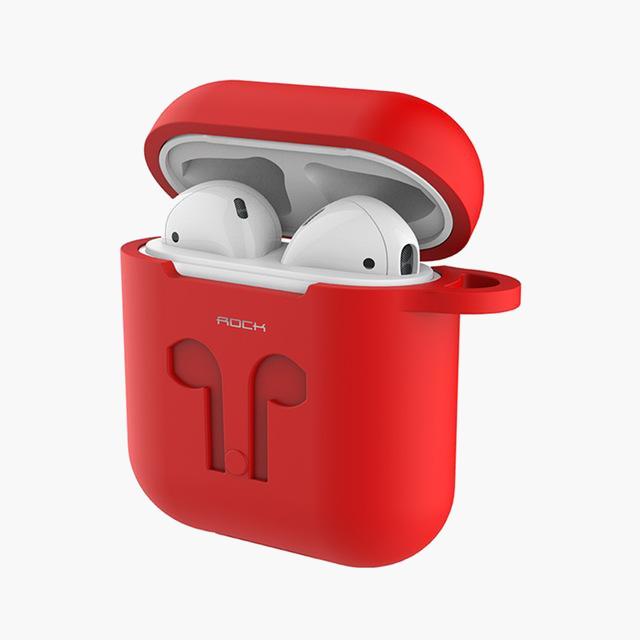 ROCK Silicone Apple AirPods Case w/ Bud Connector--Red