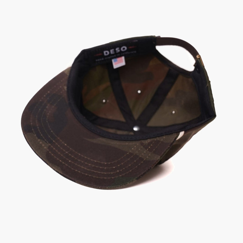 deso supply co finding nowhere 5 panel  hat woodland camo - inside view
