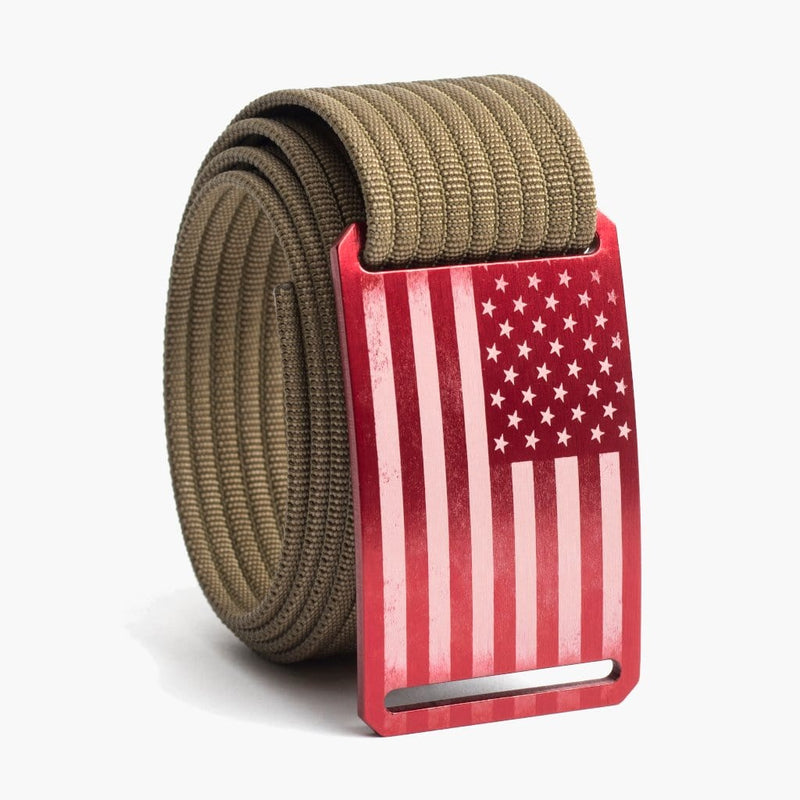 Men's USA Red Flag Belt--khaki