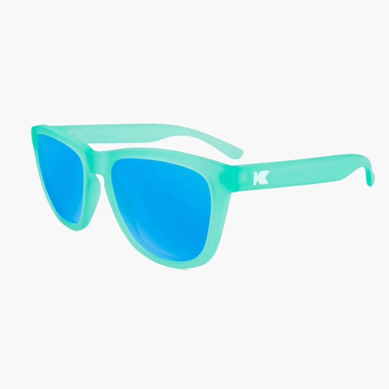 Knockaround Frosted Mint Aqua Premium Sunglasses--flyover view