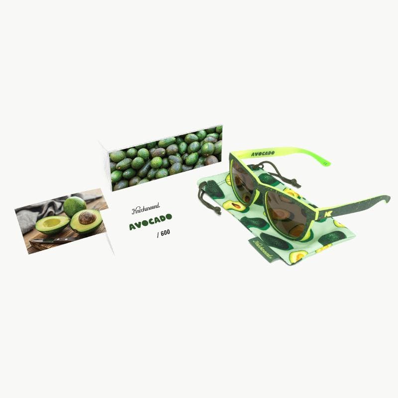 Knockaround Avocado Limited Edition Sunglasses--commemorative pouch and packaging 