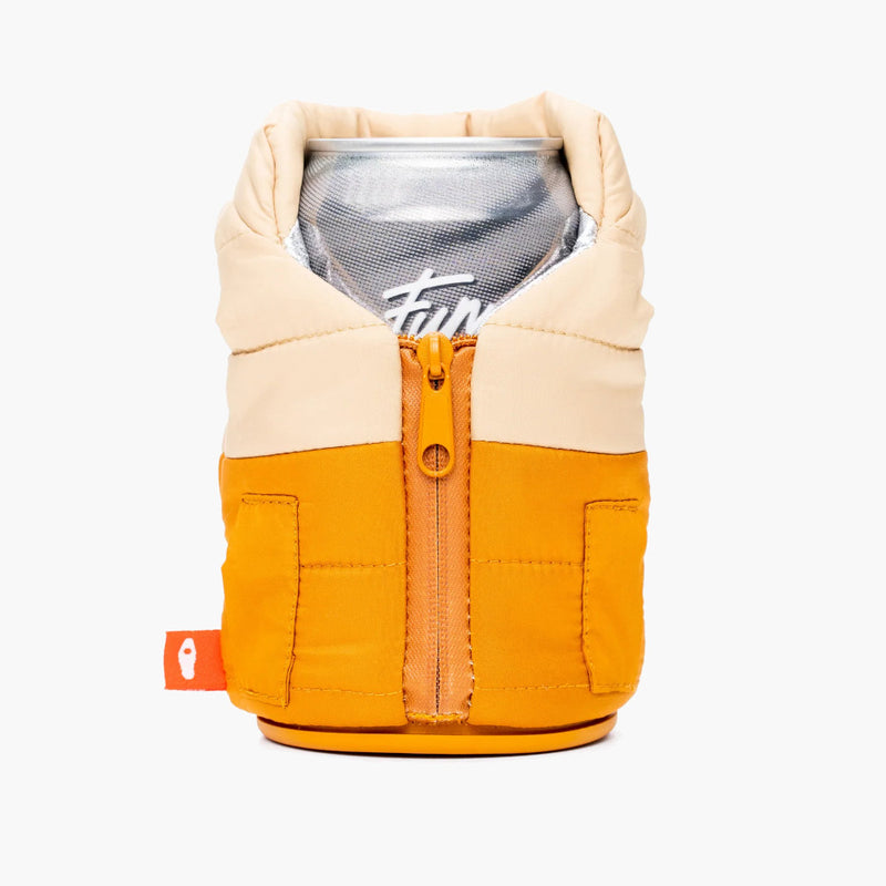 puffin cooler beverage puffy vest honey brown taco tan - Front view