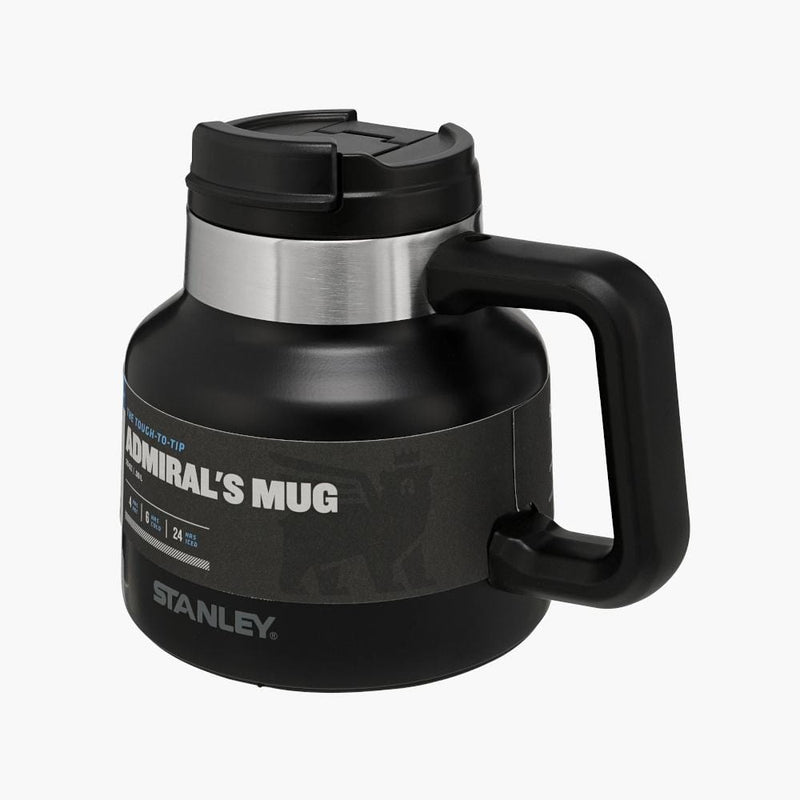 stanley tough to tip admiral's mug matte black--side label