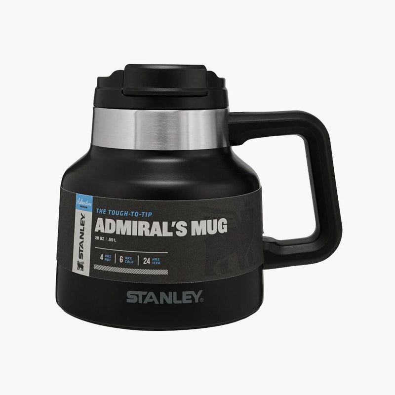 stanley tough to tip admiral's mug matte black--front label