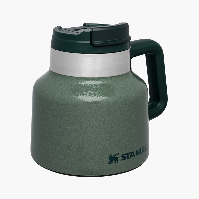 stanley tough to tip admiral's mug hammertone green--side view