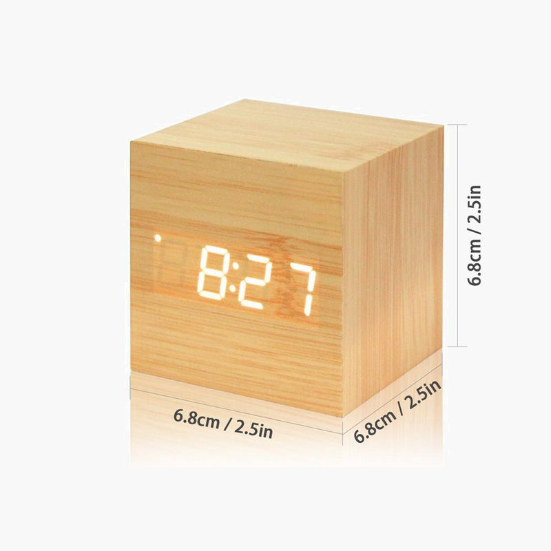 Wood Block LED Clock w/ Temperature--Dimensions