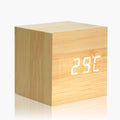 Wood Block LED Clock w/ Temperature--Natural