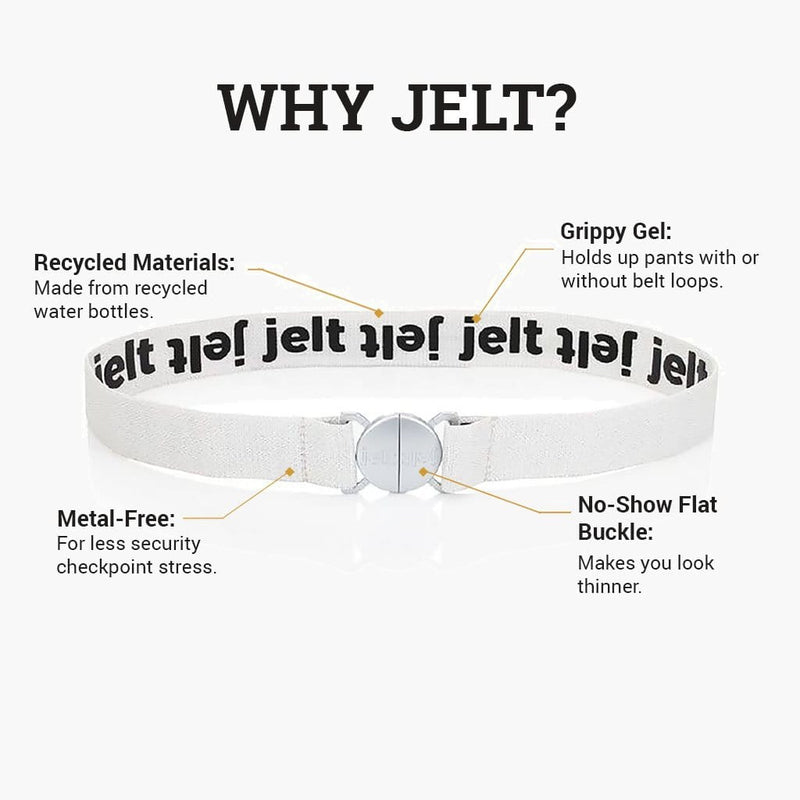 Jelt Limited Edition Glacier White & Silver Elastic Belt--features