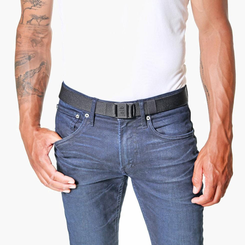 JeltX Black Adjustable Elastic Belt--on a man