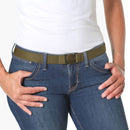 Jelt Khaki Green Elastic Belt--on a woman