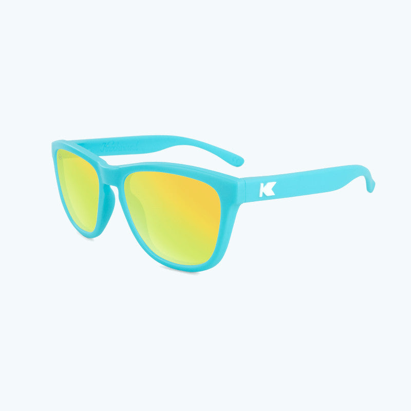 knockaround affordable kids sunglasses matte blue and yellow premiums-flyover view