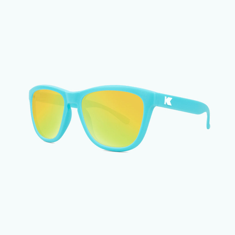 knockaround affordable kids sunglasses matte blue and yellow premiums-threequarter view