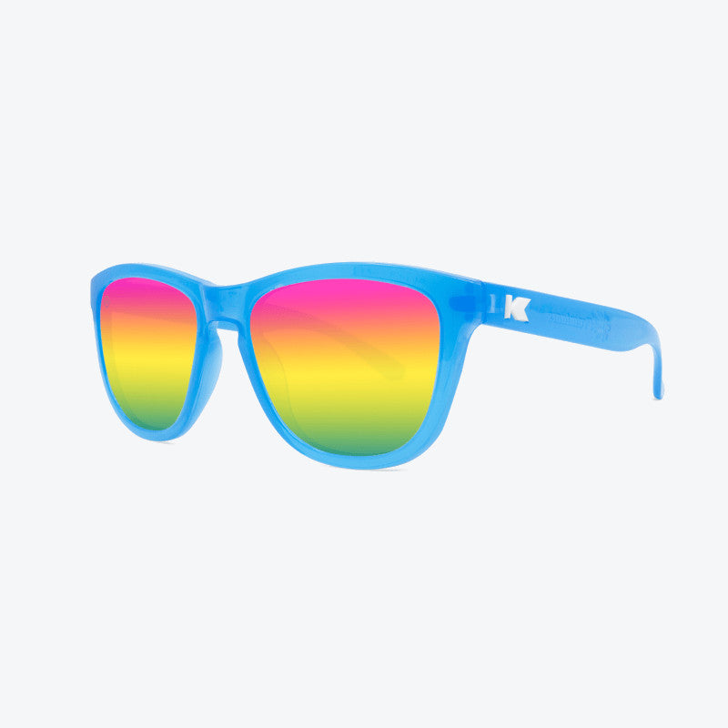 knockaround affordable kids sunglasses rainbow blues premiums-threequarter view