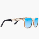 Tamarack White Zebra/Sky Mirror Polarized Lens--right front side view.