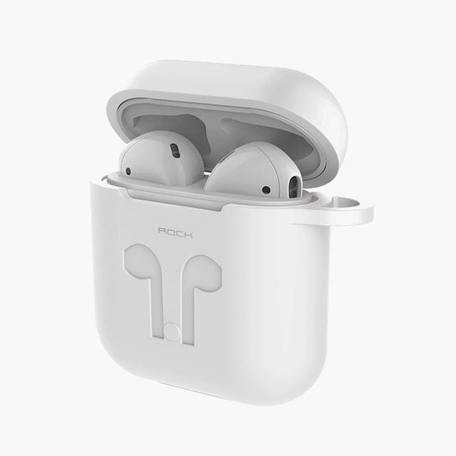 ROCK Silicone Apple AirPods Case w/ Bud Connector--White