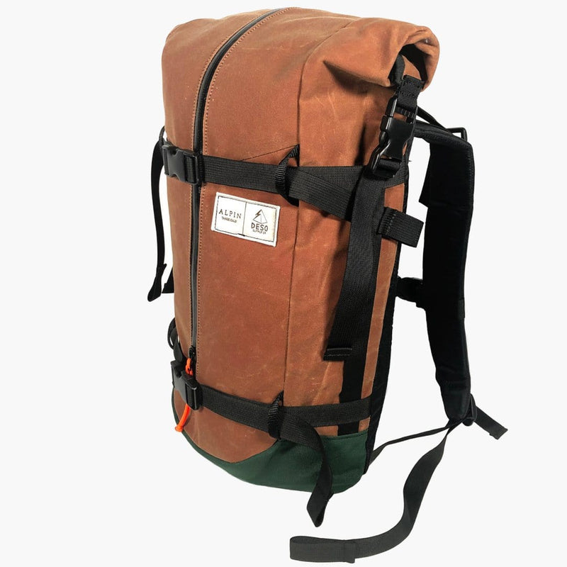 ALPIN x DESO Rolltop Pack--angled view