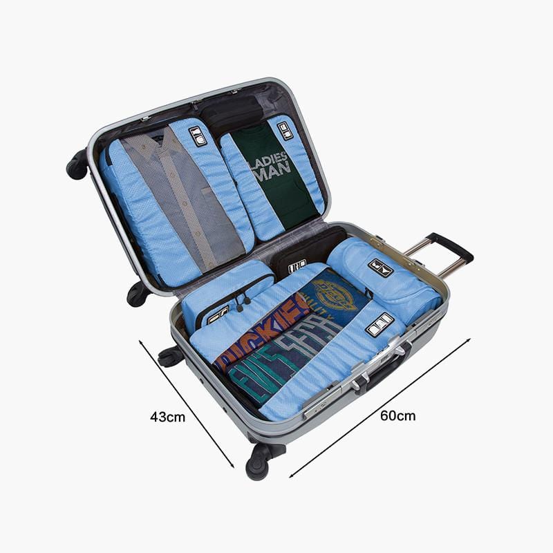 4-Piece Breathable Packing Cubes--Sky Blue--in suitcase