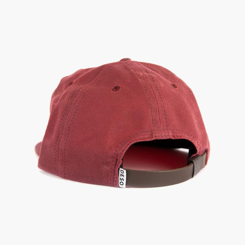 everywhere in between waxed canvas 5 panel cap in burgundy--back view