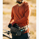 Yuba Long Sleeve Brick Hoodie on a male model at sunset