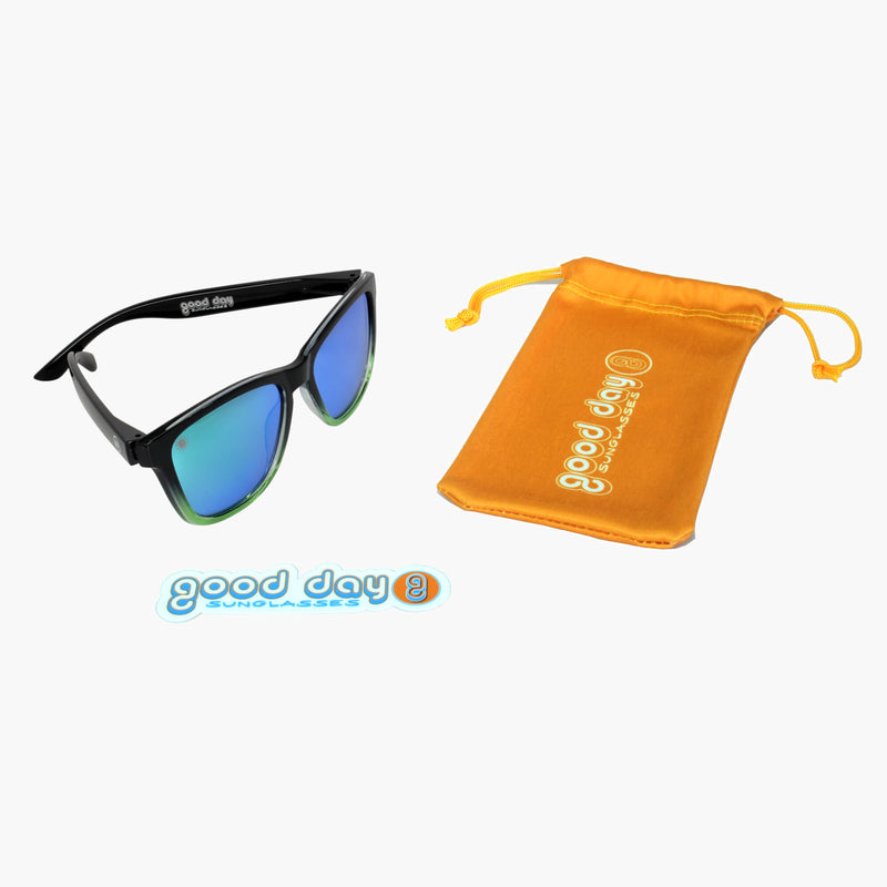 Good Day Sunglasses Figeater Sunshines--sticker and pouch view
