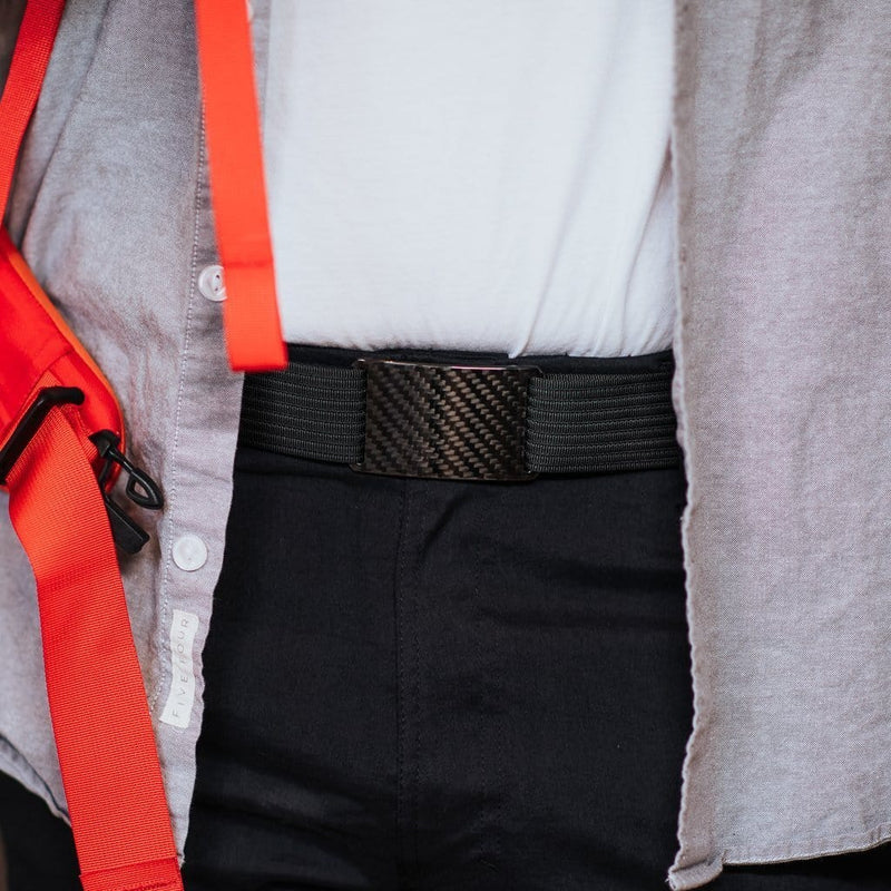 Grip6 Men's Carbon Fiber Belt--worn--close up