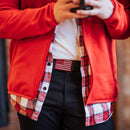 Men's USA Red Flag Belt--worn--close up