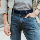 JeltX Navy Adjustable Elastic Belt--on a man