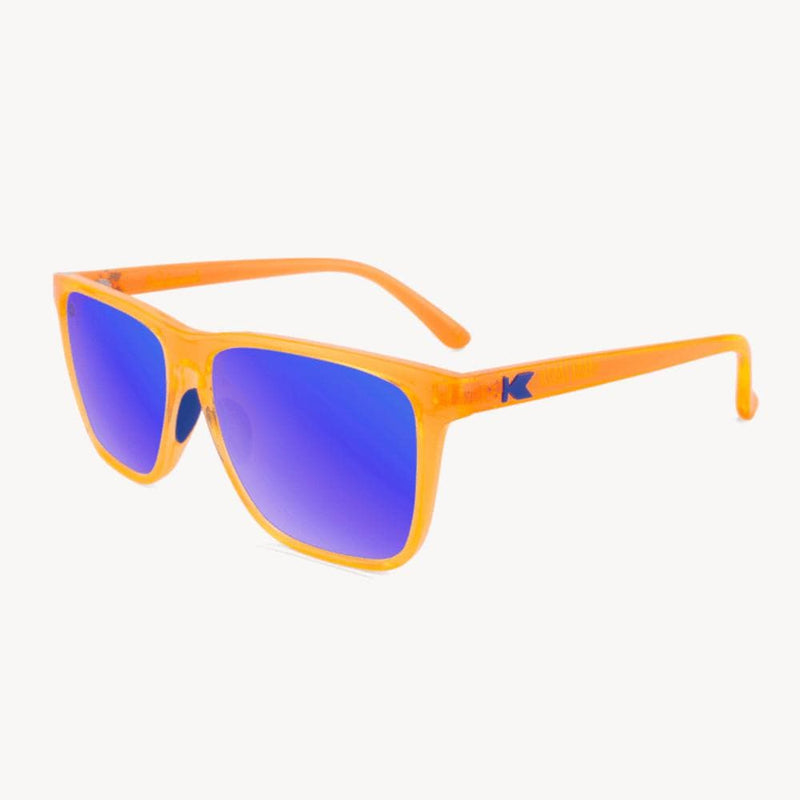 Knockaround Neon Orange Blue Moonshine Fast Lanes Sport Sunglasses--flyover view