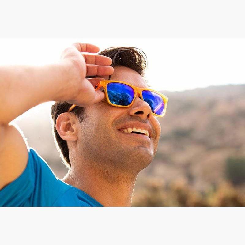 Knockaround Neon Orange Blue Moonshine Fast Lanes Sport Sunglasses--hero view