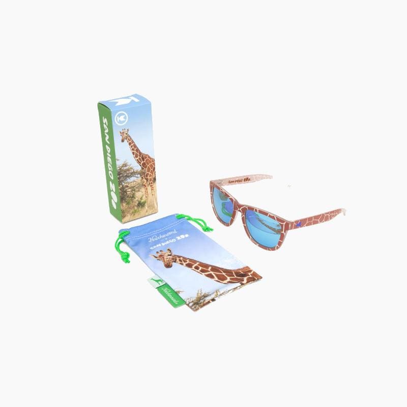 Knockaround Reticulated Giraffe Limited Edition Sunglasses--commemorative pouch and packaging 