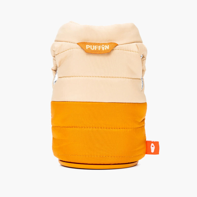 puffin cooler beverage puffy vest honey brown taco tan - Back view