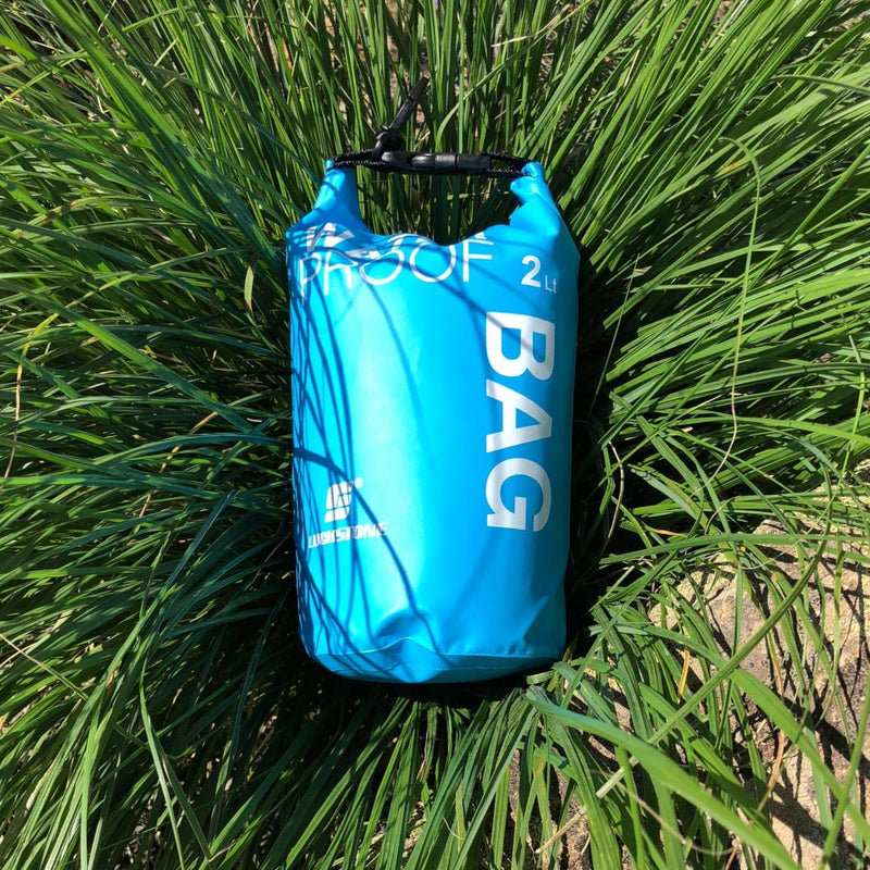 Waterproof Dry Bag--Blue in tall grass