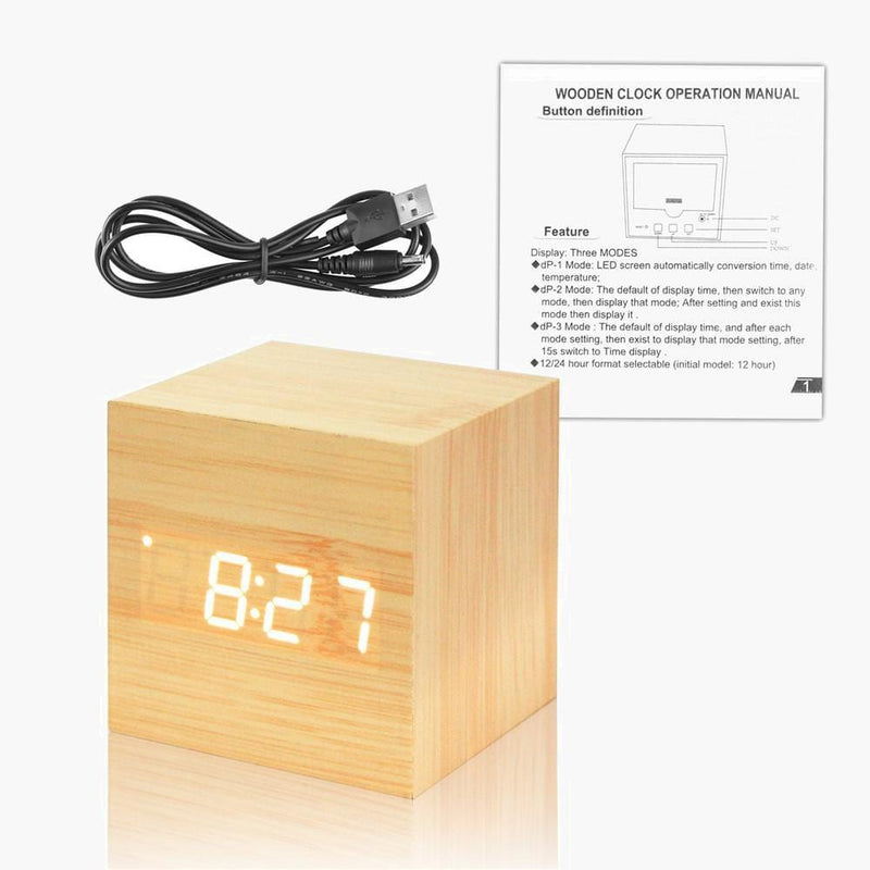 Wood Block LED Clock w/ Temperature--USB plug