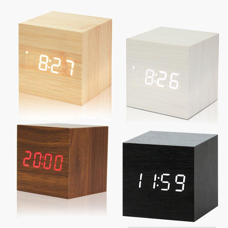 Wood Block LED Clock w/ Temperature