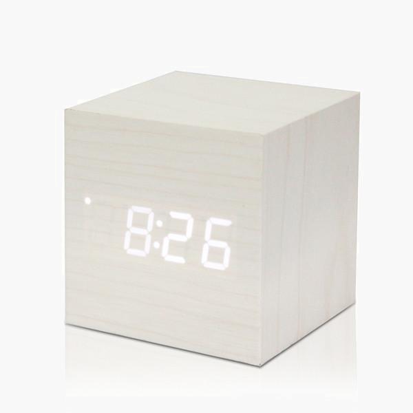 Wood Block LED Clock w/ Temperature--White
